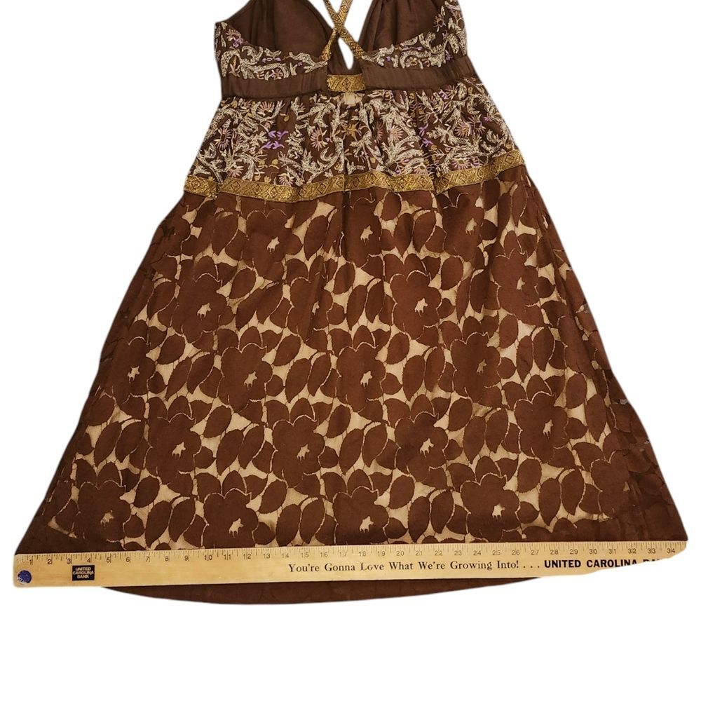 Plenty by Tracy Reese Brown Silk Lined Embroidered Babydoll Mini Dress. Sz. 4 - Picture 9 of 10